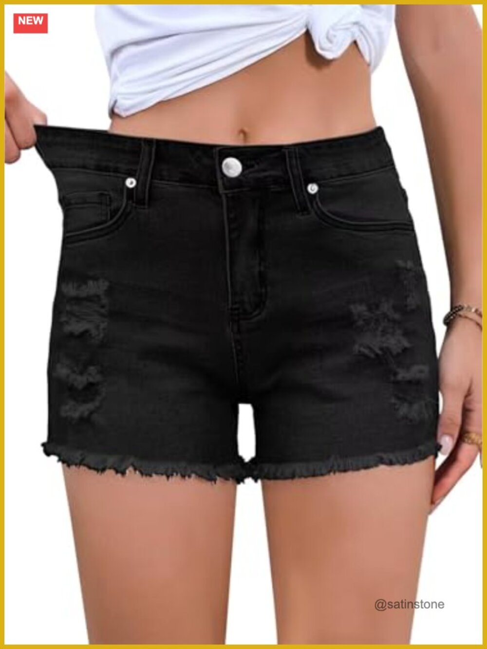 Womens Mid High Waist Ripped Denim Shorts Fringed Hem Distressed Jean Shorts